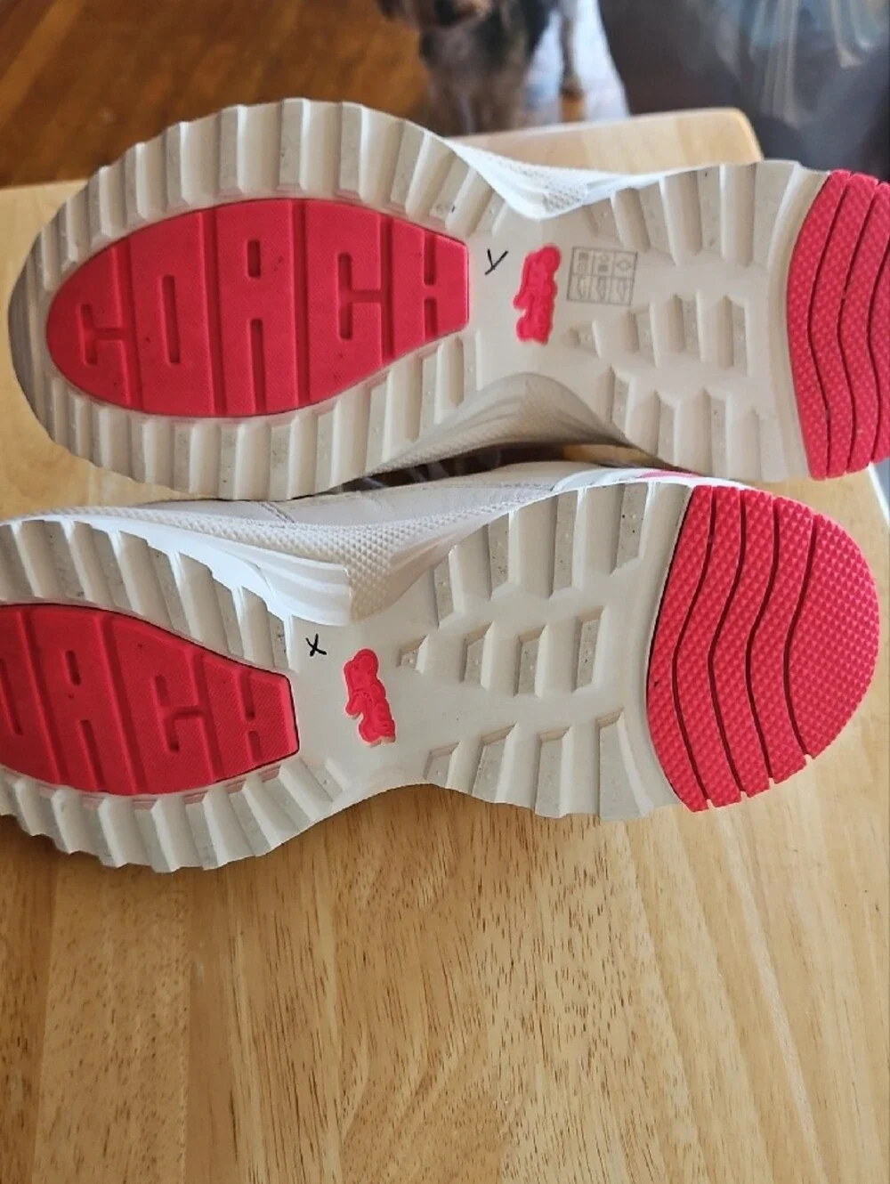 Coach C143 Women's White Sneaker with Pink Accents and Suede Trim